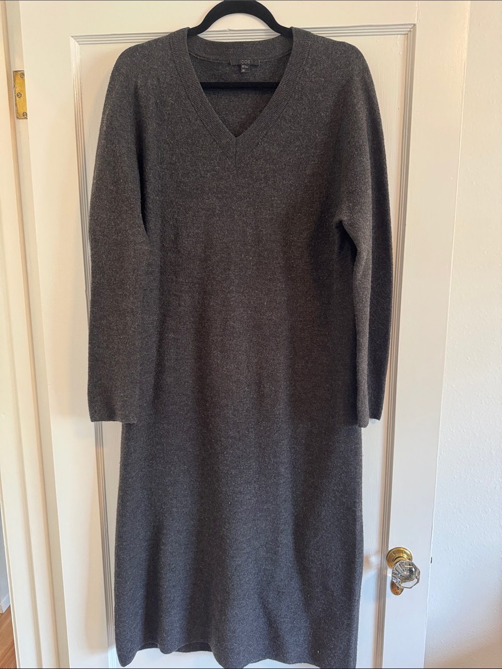 COS Gray V-Neck Maxi Sweater Dress Long Sleeve Knit Size M